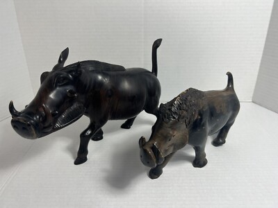 2 carved wooden warthog statues Please Read!!!