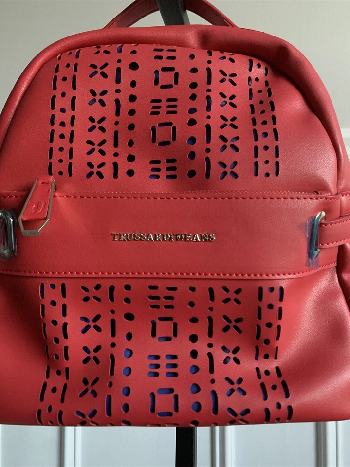 Hermosa-TRUSSARDI JEANS Mochila Roja 72BL 29 Viaje-NUEVA CON ETIQUETAS- Foto 2 de 4