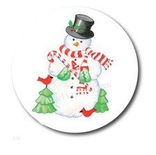 Christmas Stickers Holiday Labels Seals Snowman with Red Cardinals Favors Label