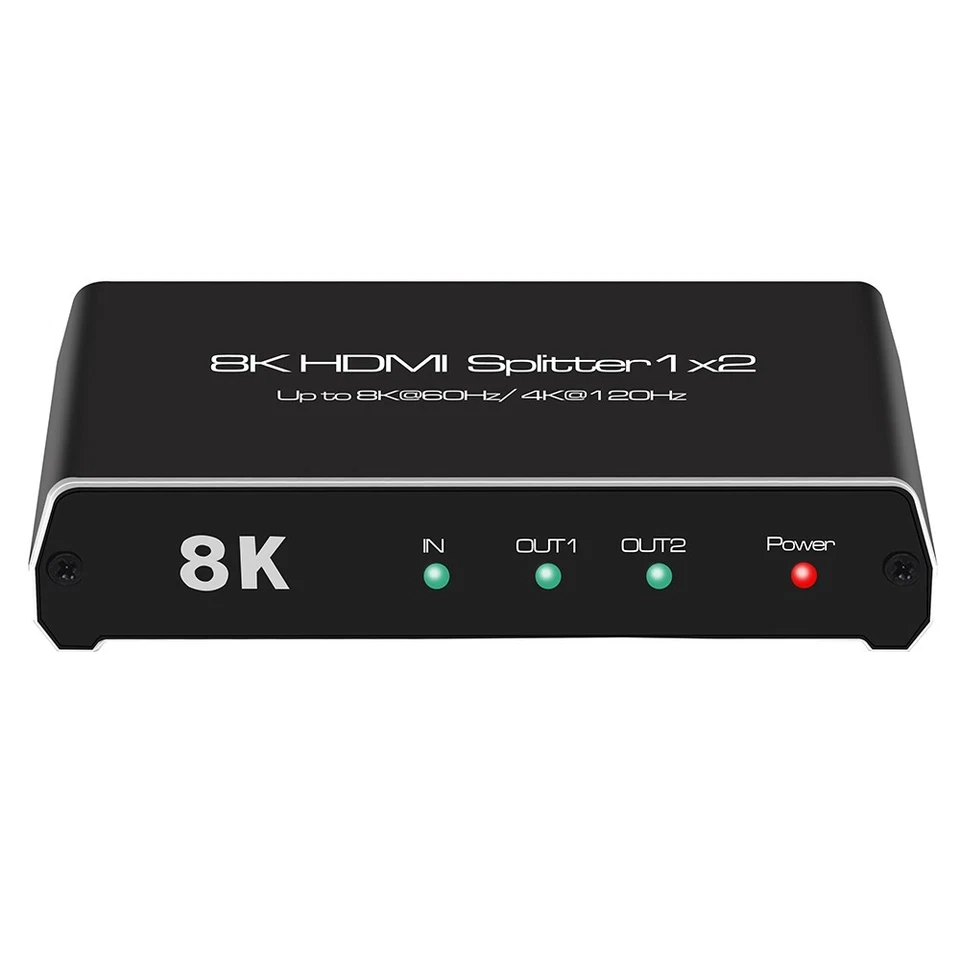 HDR HDMI2.1 Splitter 1x2 HDCP 2.3 8K/60Hz 4K/120Hz Metal House 5V Power Adapter - Image 2 of 4