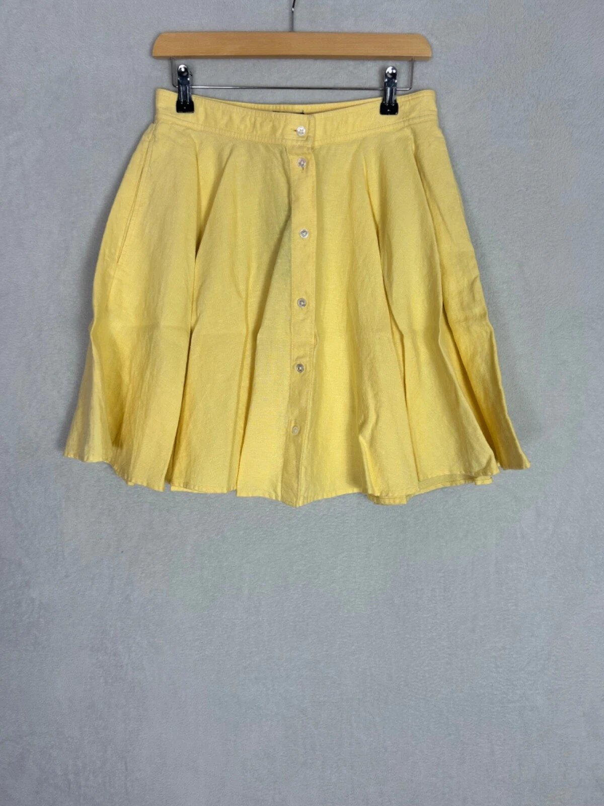 Polo Ralph Lauren, Women's Yellow Button Down Flare Linen Skirt, Size UK 10 -New