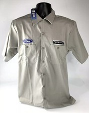 Mechanic Style Button Up Shirt - Gray w/ Blue Ford Oval  Black F-150 Emblem