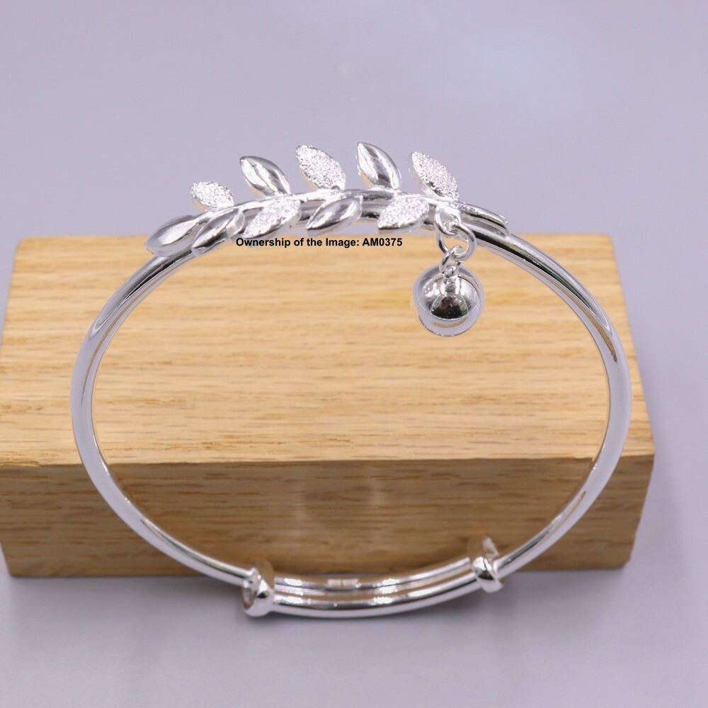 Pure 999 Fine Silver Women's Bracelet Adjustable Bangle Olive  Branch