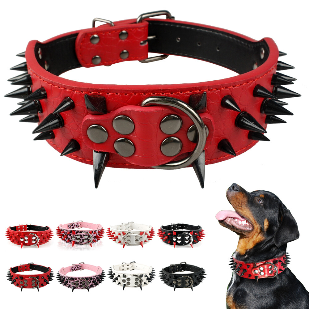 Sharp Spiked Studded Leather Dog Collars for Large Dogs Training Pitbull  Mastiff