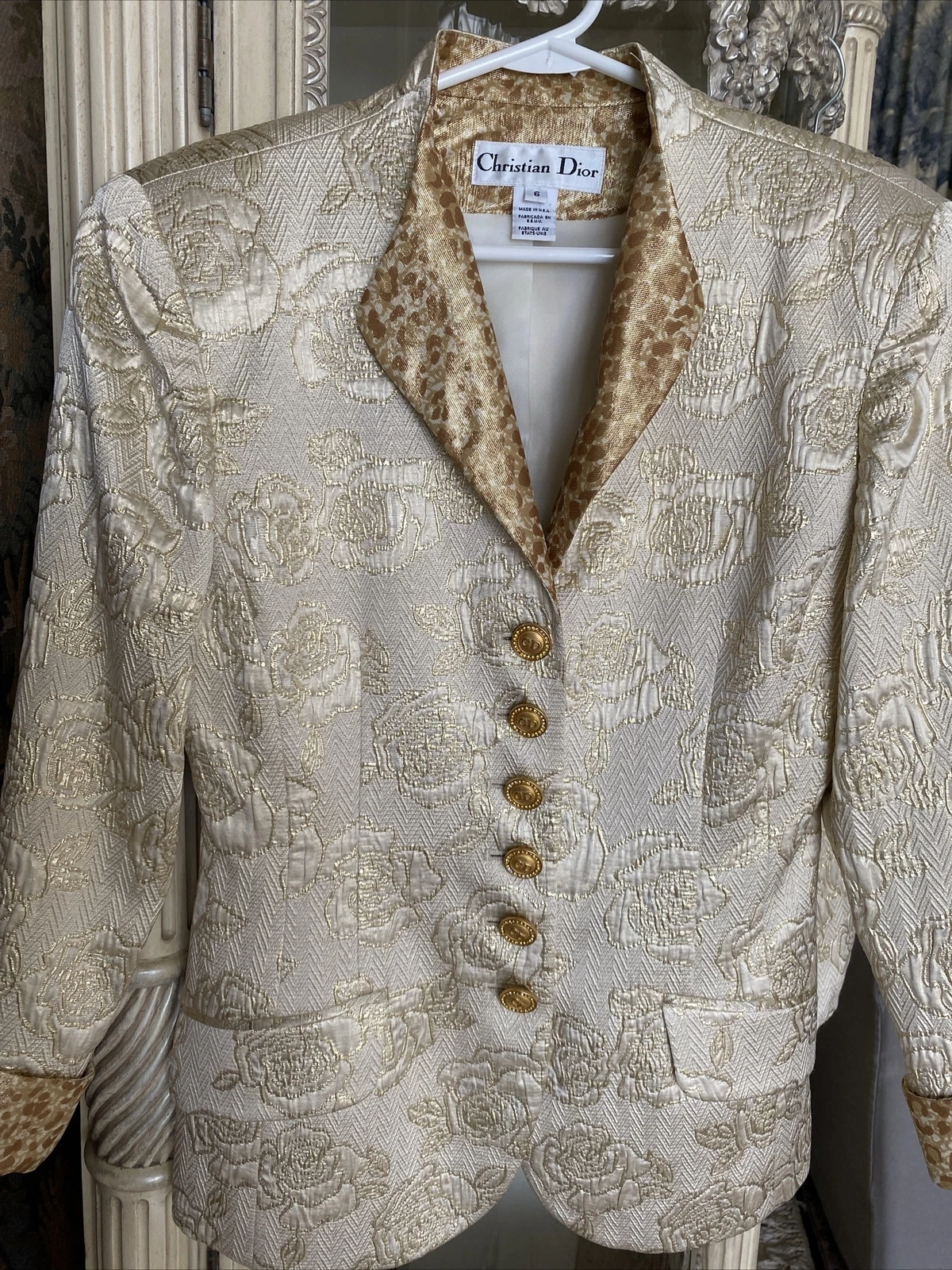 Christian Dior gonna suite taglia 6 oro testurizzato scintillante festa vintage immacolata