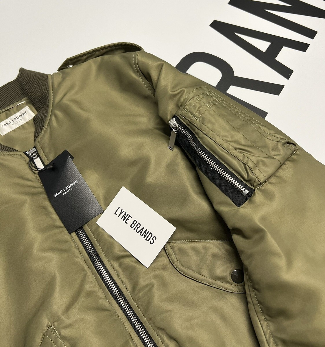 Saint Laurent Khaki Green MA-1 Bomber Jacket - Size EU 46 Saint Laurent Khaki Green MA-1 Bomber Jacket - Size EU 46