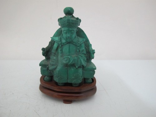 CHINESISCHE fein handgeschnitzte grüne MALACHIT Figur SCHOLAR Skulptur Holz Ständer - Bild 2 von 9