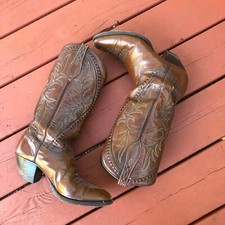 Vintage Dan Post Leather Cowboy Cowgirl Boots, Made in Spain, Sz 8