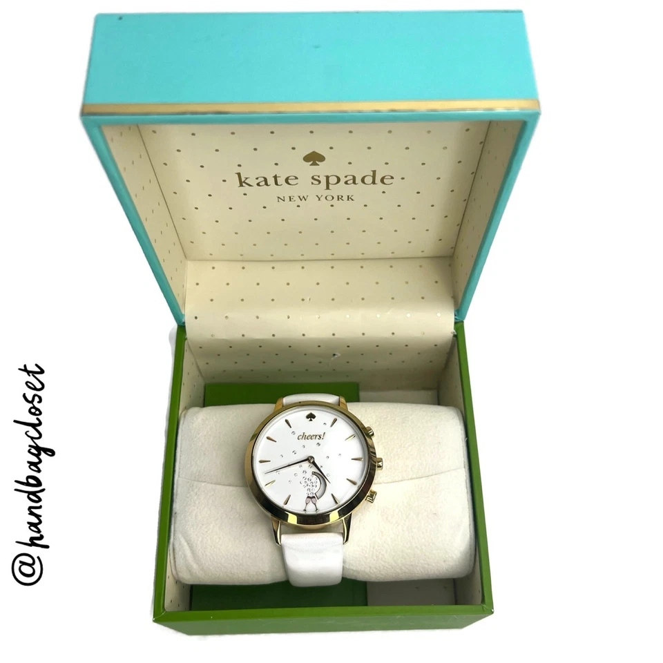 Reloj inteligente híbrido Kate Spade Grand Metro cuero dorado blanco IOS Android CAJA Foto 2 de 4