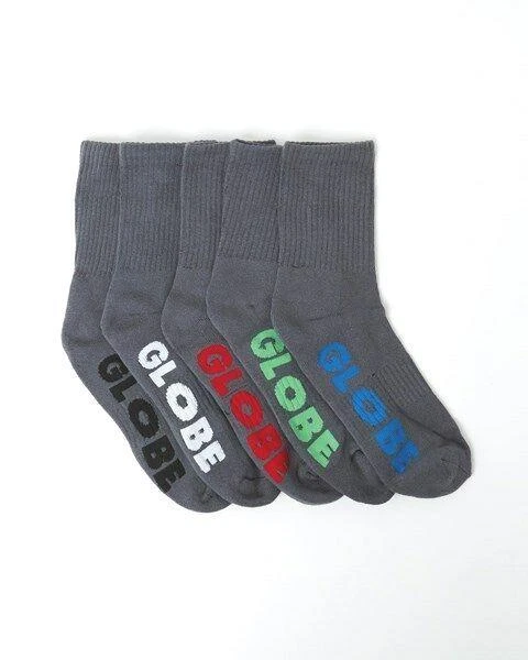 Paquete de 5 calcetines Globe Stealth Crew grises talla 7-11 Skateboard Sox Foto 2 de 4