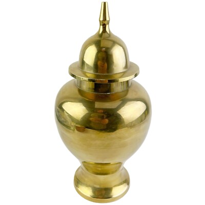 Vintage Solid Brass Lidded Ginger Jar Urn Container with Lid Chinoiserie 9.5''