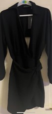 black pretty little thing mini dress size 6 cut out back wrap style at the front