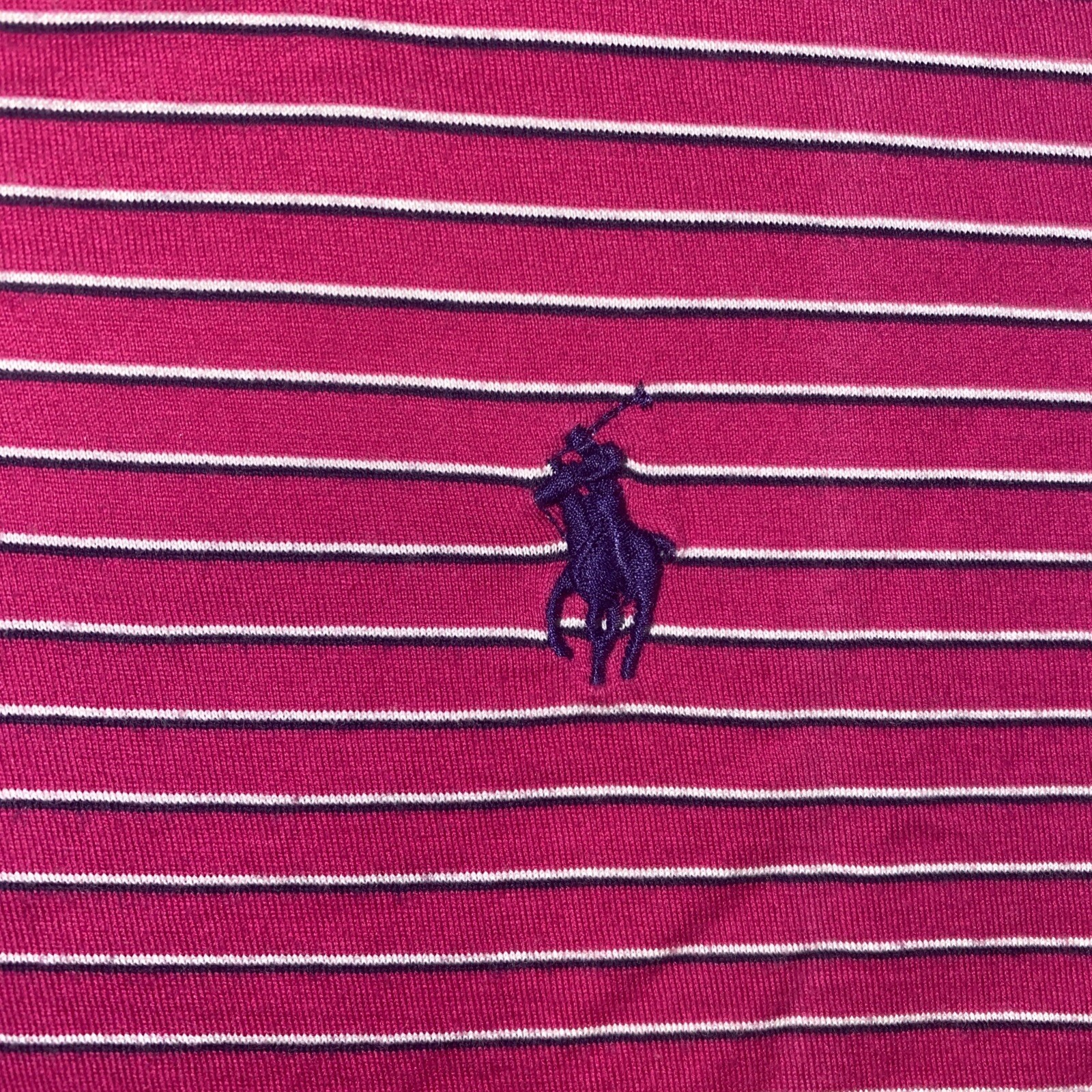 Ralph Lauren POLO GOLF Shirt Large Pink Striped Pima Cotton Knit Pony