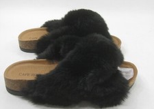 Cape Robbin Slip On slipper BLACK FURRY Sandals WOMEN Size 6