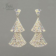 Aurora Crystal AB Rhinestone Wedding Prom Drop Dangle Earrings 1358 Silver Tone