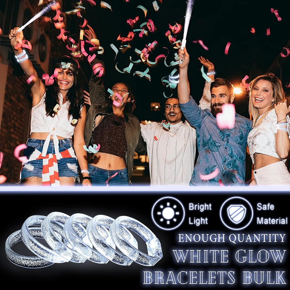 Leitee White Glow Light up Bracelets Bulk Glow in the Dark LED