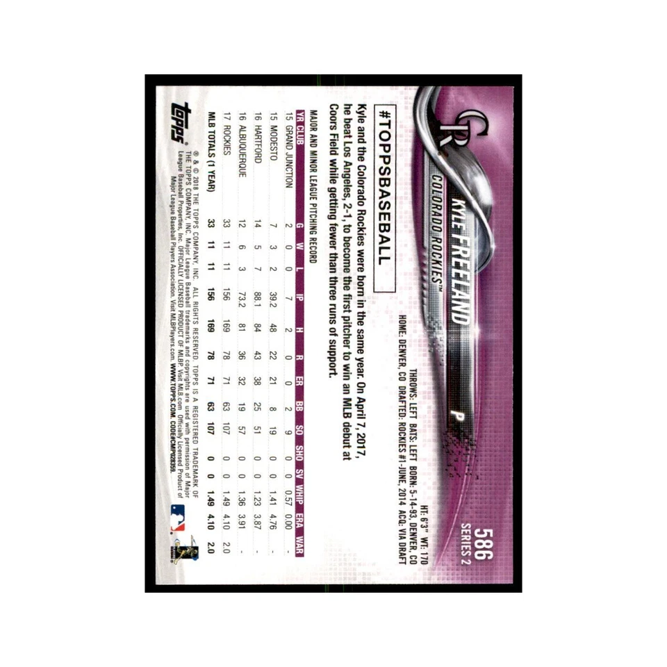 Kyle Freeland 2018 Topps #586 Colorado Rockies Baseball Card NM - Image 2 of 3