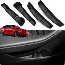 4PCS Tesla Model Y Door Side Storage Box TPE Door Organizer Tray Front and Rear