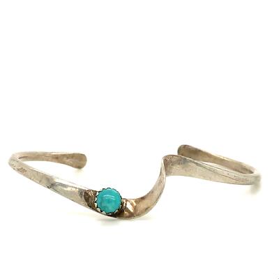 Vtg Signed Sterling BT Brugh Tsosie Navajo Turquoise Wavy Cuff