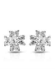 Brand New Heart Shaped Cubic Zirconia Floral Stud Earrings Sterling Silver 9mm