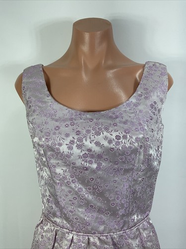 Vintage 40s Purple Jacquard Floral Metallic Formal Cocktail Dress Slit S/M - Picture 5 of 11