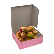 MT Products Cupcake Box - 8" x 8" x 3" Pink Bakery Boxes No-Window - Pack of 15