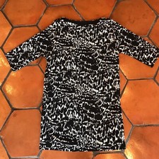 Ann Taylor Retail Black/White Print Dress Asymmetric Shoulder Career Size M