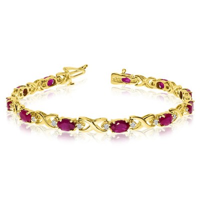 Women s Lab Created Ruby Bracelet 14K Yellow Gold Finish Infinity Design Luxury