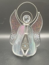 Vtg Stained Glass Angel Iridescent with a clear stone