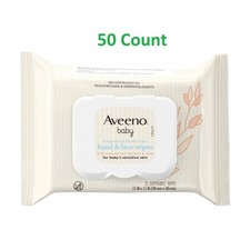 Aveeno Baby Hand  Face Wipes Oat Extract Aloe Cleansing Wipe Dye-free, 50 Pak