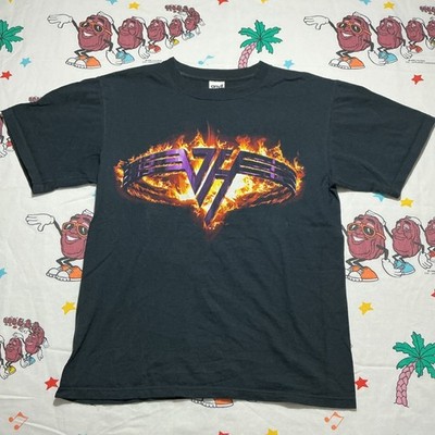 Vintage 90 s Y2K Van Halen KICK ASS Black Graphic Flame Print Men's T-Shirt M