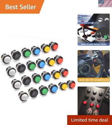 24Pcs 16MM Momentary Push Button on Off Switch Assorted Red Green Yellow Blue...
