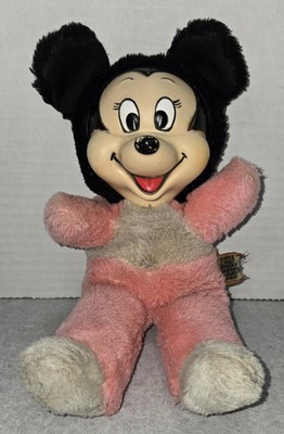 Vintage Disney Plush Baby Minnie Mouse Pink Rubber Face Stuffed 10'' Disney READ