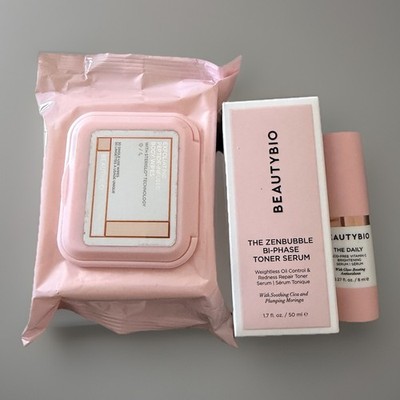 BeautyBio Skin Care Set Zenbubble Toner Serum Daily Brightening Serum Body Wipes