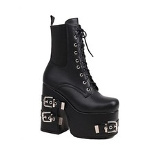 Women's Platform High Block Heels Lace Up Ankle Boots Party Club Punk Prom Shoes
