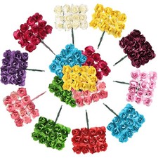 132PCS Artificial Mini Rose Paper Flowers Mixed Colors with Stems for DIY Crafts