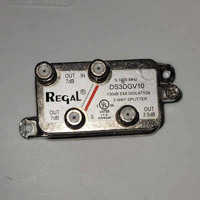 Regal DS3DGV10 3-Way Coaxial F Splitter 5-1000 MHz 130dB EMI Isolation
