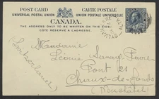 1914 #P82 2c Blue Admiral UPU Card Die B Sylvan Lake ALTA to Switzerland
