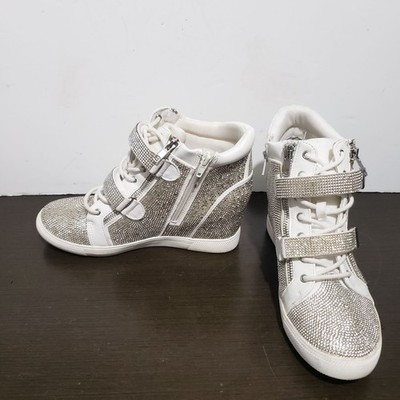 INC International Concepts Debby Wedge Sparkle Silver Rhinestones