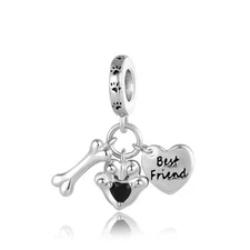Puppy Dog Paw Print Bone Pendant Charm Best Friend Bead for  Bracelet