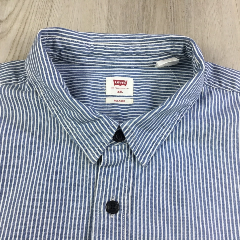Camisa Levis Para Hombres 2XL Azul Nogal Rayas Calce Relajado Manga Larga Sarga Ferrocarril Foto 3 de 4