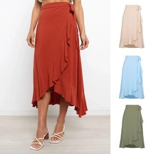 Summer Hot Sale Of The Season Pure Color One-Piece Belted Long Skirt Asymmetrica