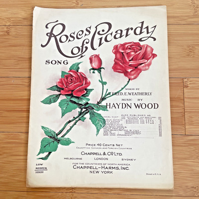 Vintage Sheet Music - Roses of Picardy Song - 1916 Ukulele Wood & Weatherly