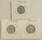US Coins 1943 P D S  , STEEL Wheat  Cent  ,3 Coin Set,  5526d