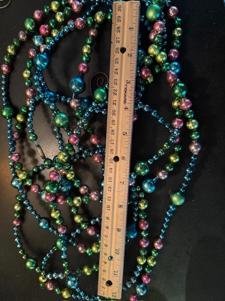 Antique Mercury Glass Garland multi sizes,shapes-Green, Gold, Red, Blue XL 180" - Image 3 of 4