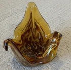 Vtg MURANO Italy Hand Blown Brown Amber Art Glass Twisted Petal Vase Bowl