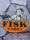 VINTAGE 1950'S FISK TIRES BOY PORCELAIN SIGN