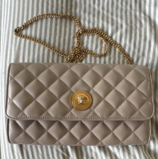 Versace Medusa Quilted Beige Shoulder Bag Gold Chain Strap Magnetic Closure M