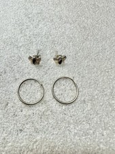 2 Pair Of .925 Sterling Silver BUTTERFLY Stud Earrings Small Hoop