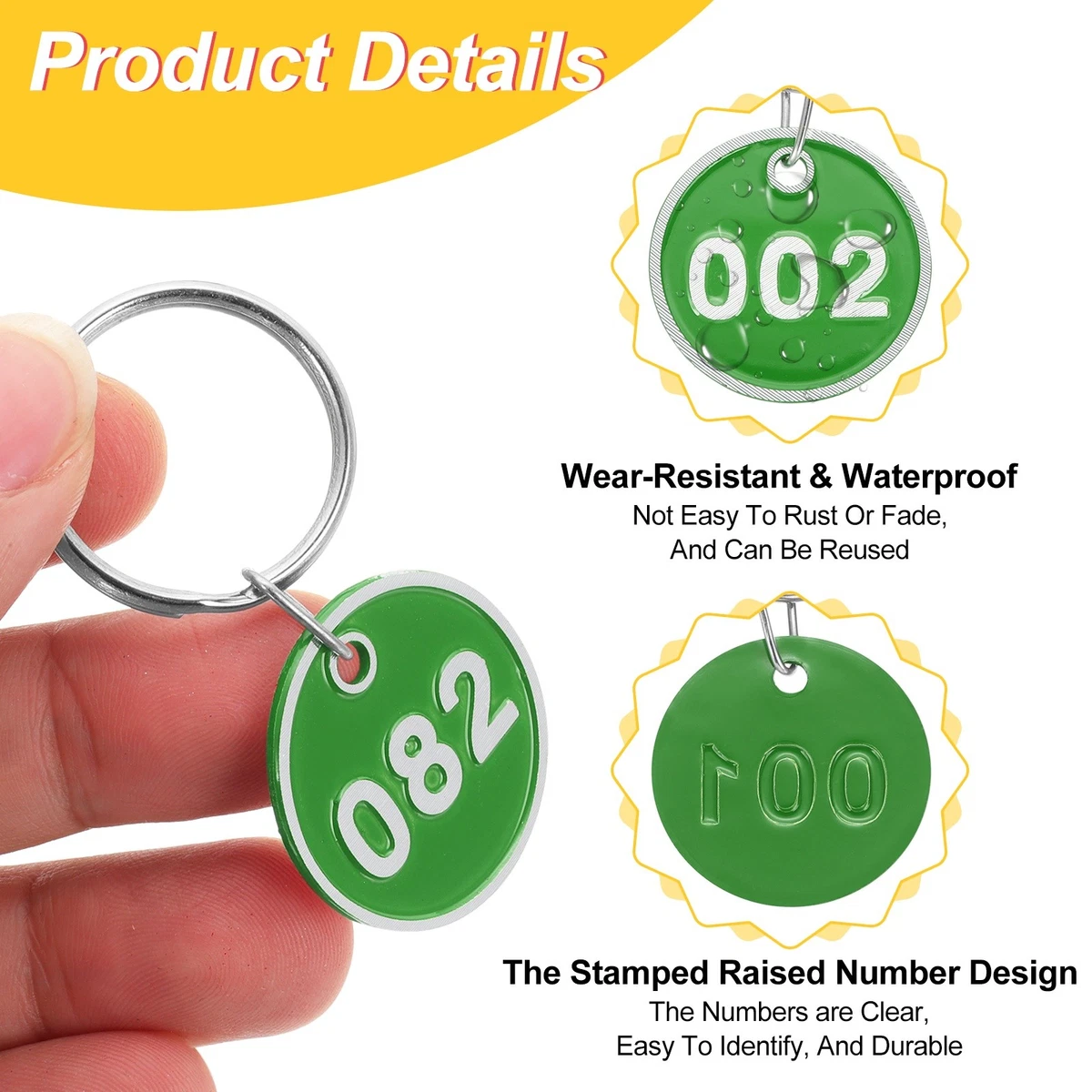 1-100 Number Tags 100Pcs Round ID Metal Numbered Key Tag Aluminum Marking Green